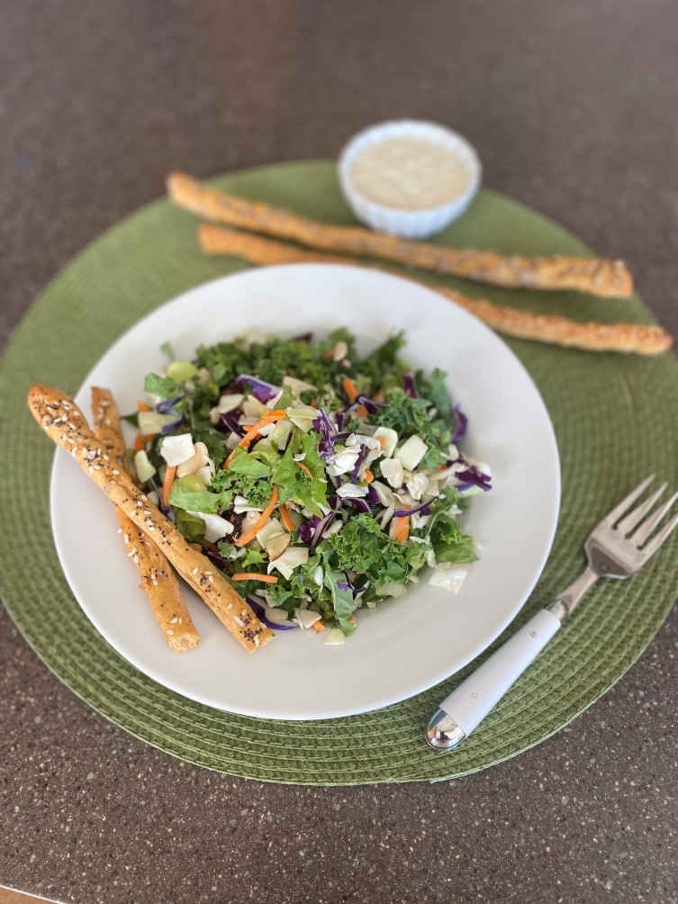 Photo: Kansas Crunchy Breadsticks with Salad.