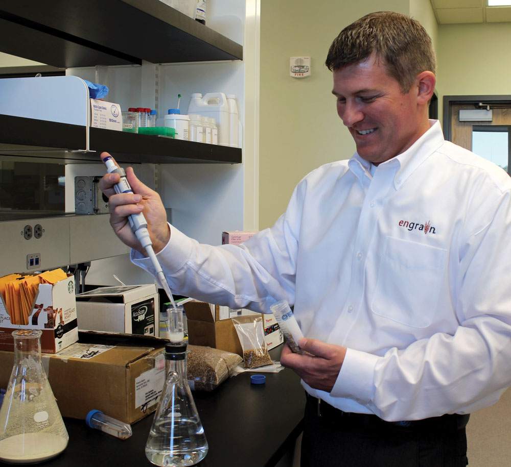 Photo: Dr. Chris Miller in his lab at the Kansas Wheat Innovation Center.