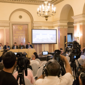Photo: The conference brought about much interest from the Cuban media.