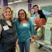 Photo: National Wheat Foundation's Anne Osborne, Kansas Wheat's Marsha Boswell and U.S. Wheat's Luke Muller in the milling lab.