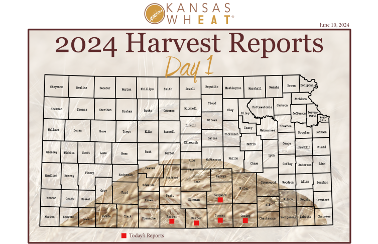 Map: Day 1 Kansas Wheat Harvest Report.