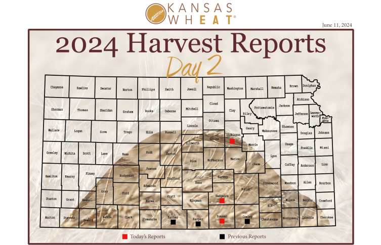 Image: Day 2, Kansas Wheat Harvest Report Map.