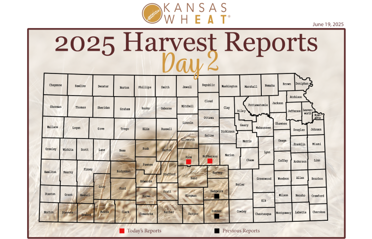 Image: Day 2, Kansas Wheat Harvest Report Map.