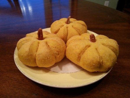 Pumpkin-shaped dinner rolls, made from pumpkin dough (from National Festival of Breads)