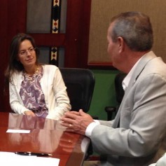 Kansas Wheat Commission Chairman Scott Van Allen discusses the Kansas wheat crop with executives from Harina del Valle, the largest wheat importing company in Colombia.